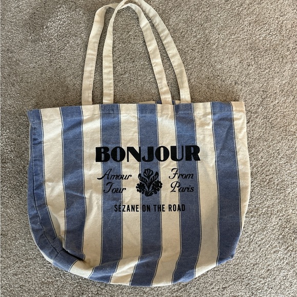 Blue & White Striped Bonjour Tote - Picture 4 of 7